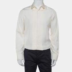 Gucci Cream Silk Pintuck Detail Button Front Skinny Shirt M