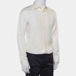 Gucci Cream Silk Pintuck Detail Button Front Skinny Shirt M
