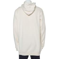 مملوكة مسبقًا هودي غوتشي قطن كريمي بالشعار أبليك مزين واسع مقاس كبير جدًا - إكس لارج