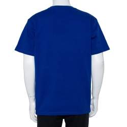 Pre Owned Gucci Blue Cotton Logo Printed Oversized Crewneck T-Shirt M
