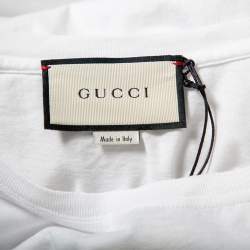 Gucci White Washed Cotton Logo Printed Oversized Crewneck T-Shirt XS