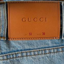 Pre Owned بنطلون جينز غوتشي ساق مستقيمة تفاصيل أبليك لوفد دنيم أزرق مقاس صغير