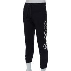 Pre Owned Gucci Black Cotton Logo Printed Joggers XS
