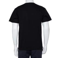 مملوكة مسبقًا تي شيرت غوتشي كبير الحجم رقبة مستديرة قطن مطبوع خروف و شعار الماركة أسود مقاس صغير جداً (اكس سمول)