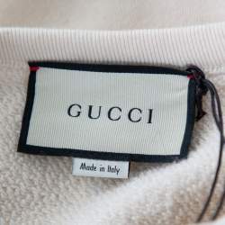 Pre Owned Gucci Cream Mouth Printed Cotton Crewneck Sweatshirt S