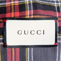 مملوكة مسبقًا Gucci Navy Blue Washed Denim Logo Patch Detail Button Front Jacket XS