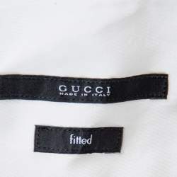 Pre Owned Gucci White Cotton Logo Jacquard Detail Button Front Fitted Shirt XL
