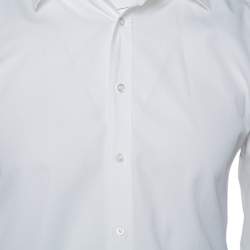 Pre Owned Gucci White Cotton Logo Jacquard Detail Button Front Fitted Shirt XL