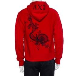 مملوكة مسبقًا Gucci Red Cotton Knit Dragon Embroidered Hoodie S