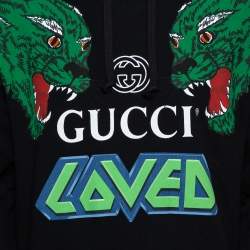 Pre Owned Gucci Black Logo Loved Printed Cotton Hoodie XS