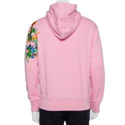 Gucci Pink Cotton Logo Dragon Embroidered Hoodie XS