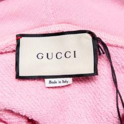 Gucci Pink Cotton Logo Dragon Embroidered Hoodie XS