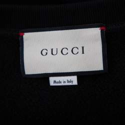 Gucci Black Logo Printed Cotton Leopard Applique Detail Sweatshirt S