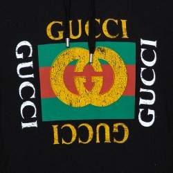 Gucci Black Vintage Logo Print Cotton Hooded Sweatshirt S