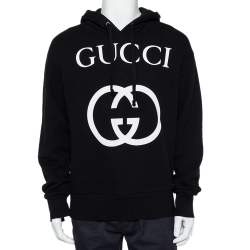 Gucci Black Interlocking G Print Cotton Hooded Sweatshirt S 