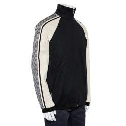 Pre Owned Gucci Black & Cream Jersey Shoulder Strip Detail Oversized Technical Jacket XS