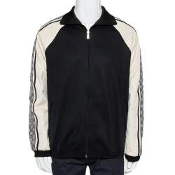 Pre Owned Gucci Black & Cream Jersey Shoulder Strip Detail Oversized Technical Jacket XS