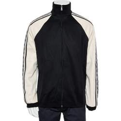 Pre Owned Gucci Black & Cream Jersey Shoulder Strip Detail Oversized Technical Jacket XS