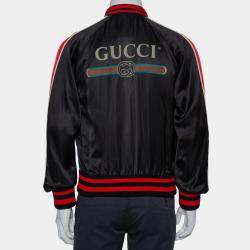 Gucci Black Satin Contrast Trim Spiritismo Applique Detail Bomber Jacket M