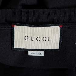 Pre Owned تي شيرت غوتشي كبير قطن طباعة باند أسود مقاس صغير