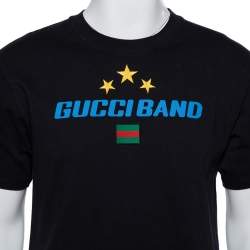 Pre Owned تي شيرت غوتشي كبير قطن طباعة باند أسود مقاس صغير