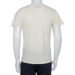 Pre Owned تي شيرت غوتشي رقبة مستديرة كبير قطن طباعة حرف جي متشابك كريمي مقاس صغير جداً