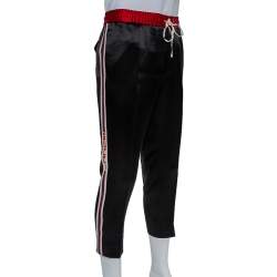 Pre Owned Gucci Black Sateen Side Strip Detail Track Pants M 