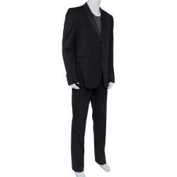 Pre Owned Gucci Black Wool Contrast Collar & Strip Detail Regular Fit Suit 3XL