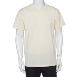 مملوكة مسبقًا تي شيرت غوتشي كبير الحجم رقبة مستديرة قطن مطبوع شعار الماركة كريمي مقاس صغير جداً (اكس سمول)