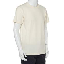 مملوكة مسبقًا تي شيرت غوتشي كبير الحجم رقبة مستديرة قطن مطبوع شعار الماركة كريمي مقاس صغير جداً (اكس سمول)