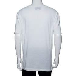 Gucci White Logo Printed Cotton Distressed Crewneck T-Shirt XL