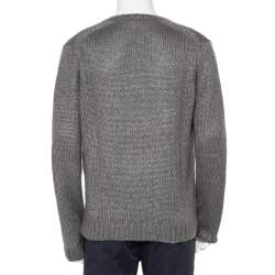 Pre Owned Gucci Grey Silk & Mohair Cable Knit V-Neck Sweater XL