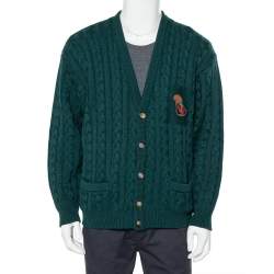 Pre Owned Gucci Dark Green Cable Knit Wool Button Front Cardigan XXL
