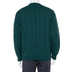 Pre Owned Gucci Dark Green Cable Knit Wool Button Front Cardigan XXL