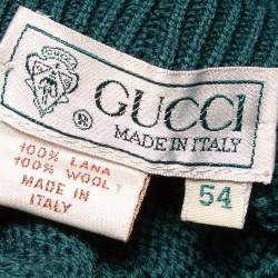 Pre Owned Gucci Dark Green Cable Knit Wool Button Front Cardigan XXL