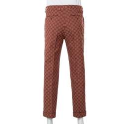 Pre Owned Gucci Brown Logo Jacquard Wide Leg Pants M