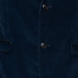 Pre Owned Gucci Navy Blue Corduroy Leather Trim Button Front Blazer M