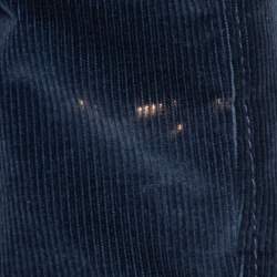 Pre Owned Gucci Navy Blue Corduroy Leather Trim Button Front Blazer M