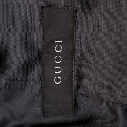 Pre Owned Gucci Navy Blue Corduroy Leather Trim Button Front Blazer M