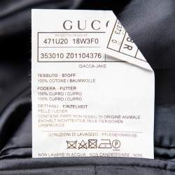 Pre Owned Gucci Navy Blue Corduroy Leather Trim Button Front Blazer M