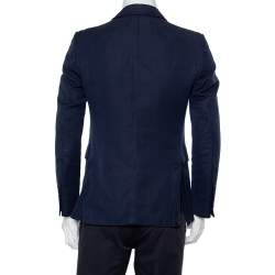 Gucci Navy Blue Cotton & Linen Button Front Blazer M