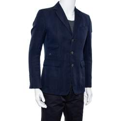Gucci Navy Blue Cotton & Linen Button Front Blazer M