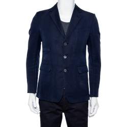 Gucci Navy Blue Cotton & Linen Button Front Blazer M
