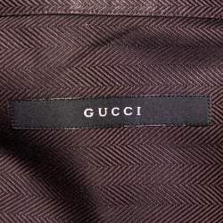 Pre Owned قميص غوتشي أزرار أمامية قطن بني مقاس صغير (سمول)