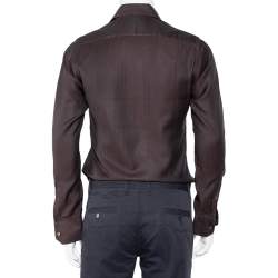 Pre Owned قميص غوتشي أزرار أمامية قطن بني مقاس صغير (سمول)