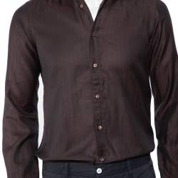 Pre Owned قميص غوتشي أزرار أمامية قطن بني مقاس صغير (سمول)