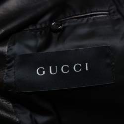 Gucci Brown Leather Button Front Blazer 3XL