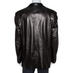 Gucci Brown Leather Button Front Blazer 3XL