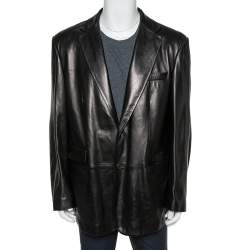 Gucci Brown Leather Button Front Blazer 3XL