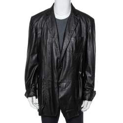 Gucci Black Leather Button Front Blazer 3XL 